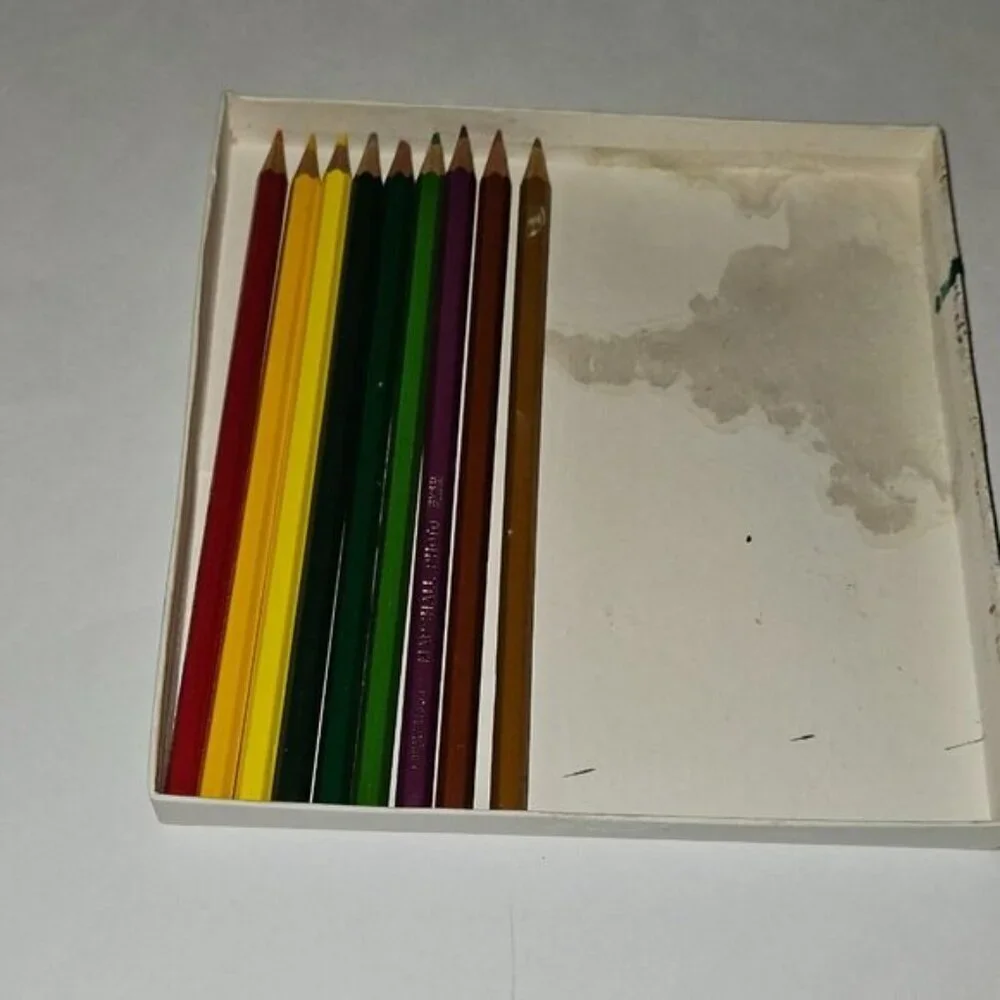9 VTG Marshall's Photo Coloring Pencils Red Yellow Green Purple Brown (BOX WEAR)